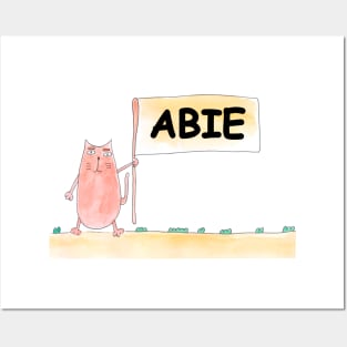 ABIE name. Personalized gift for birthday your friend. Cat character holding a banner Posters and Art